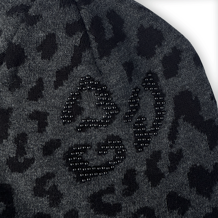 Black leopard print beanie