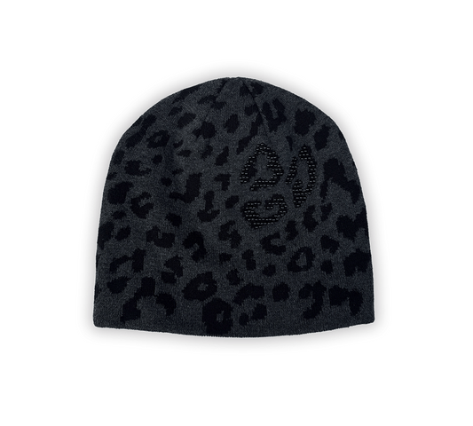 Black leopard print beanie