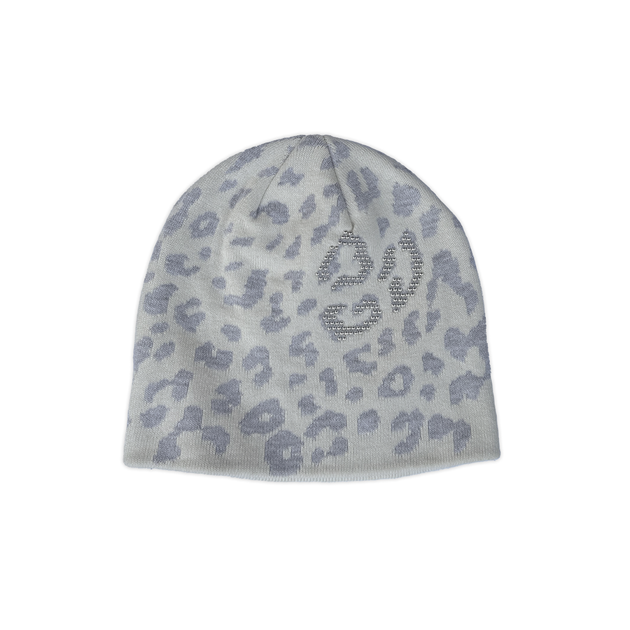 White leopard print beanie