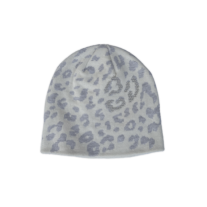 White leopard print beanie