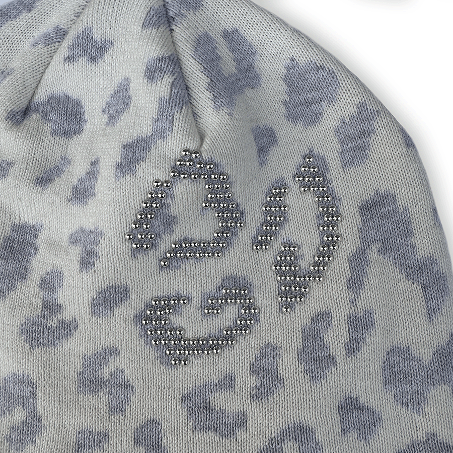 White leopard print beanie
