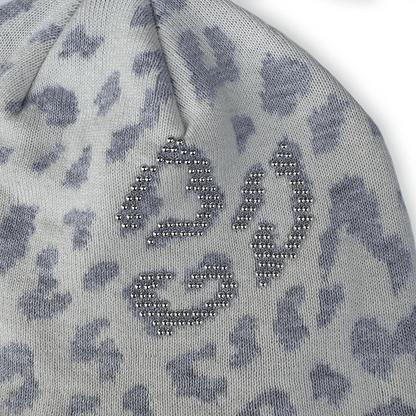 White leopard print beanie